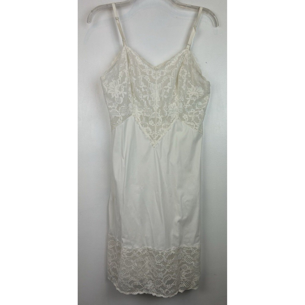 Vtg Slip Dress Womans Ivory Vanity Fair 34 Lingerie Chemise Midi Fairy Coquette